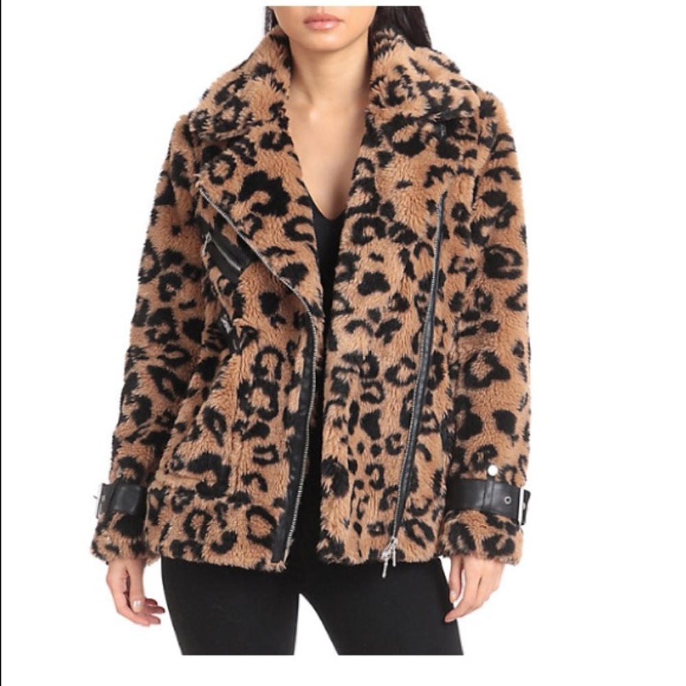 🌟Host Pick🌟 Avec Les Filles Leopard Teddy Biker Jacket